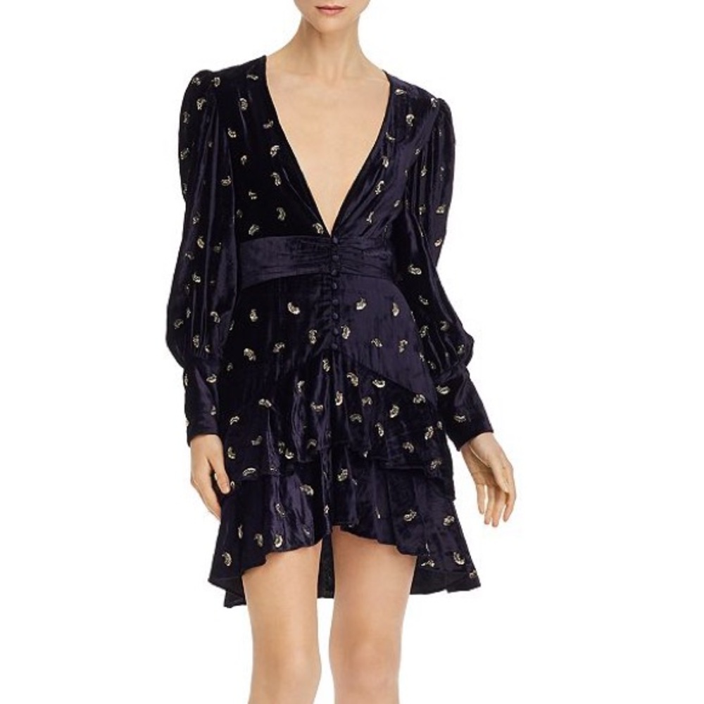 Rococo Sand Velvet Sequin Embellished Mini Party Dress